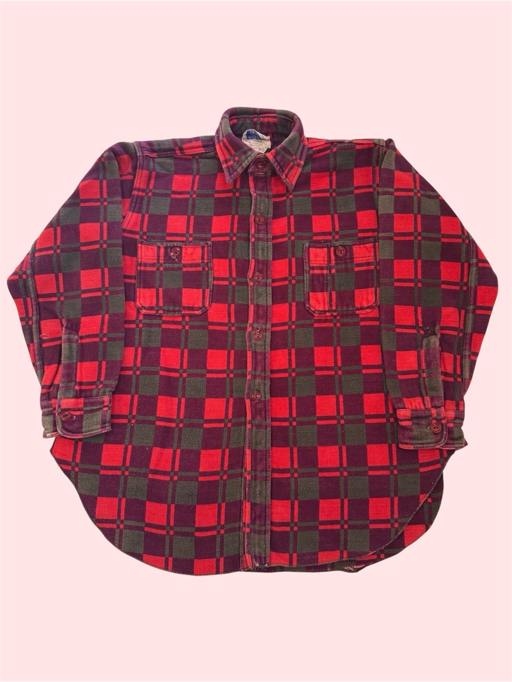Vintage 60s 70s Champion Buffalo Plaid Flannel Shirt 15.5 Heavy Cotton Grunge